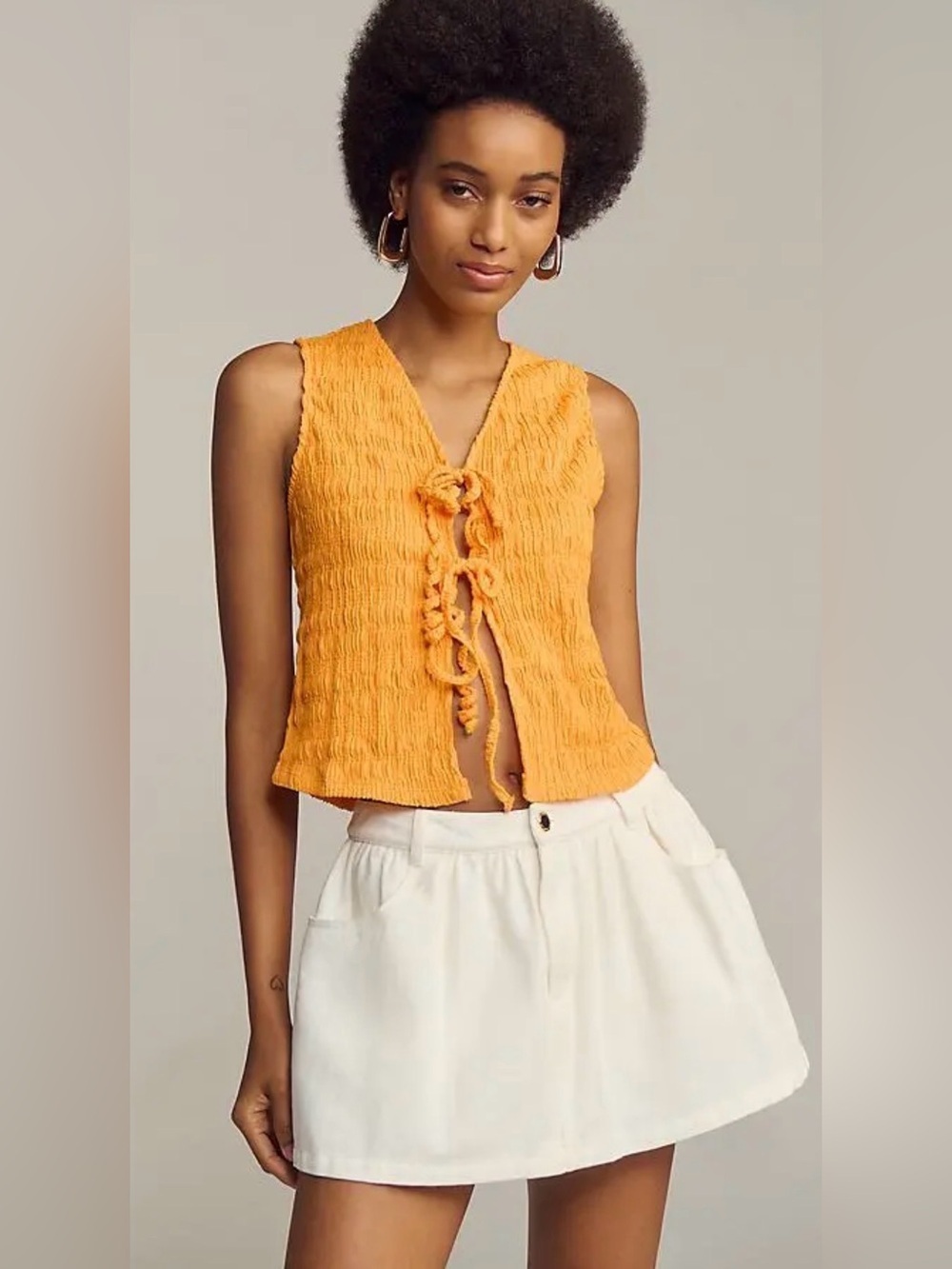 Anthropologie Radiant Marigold Smocked Tie Front Tank Top NWT Medium
